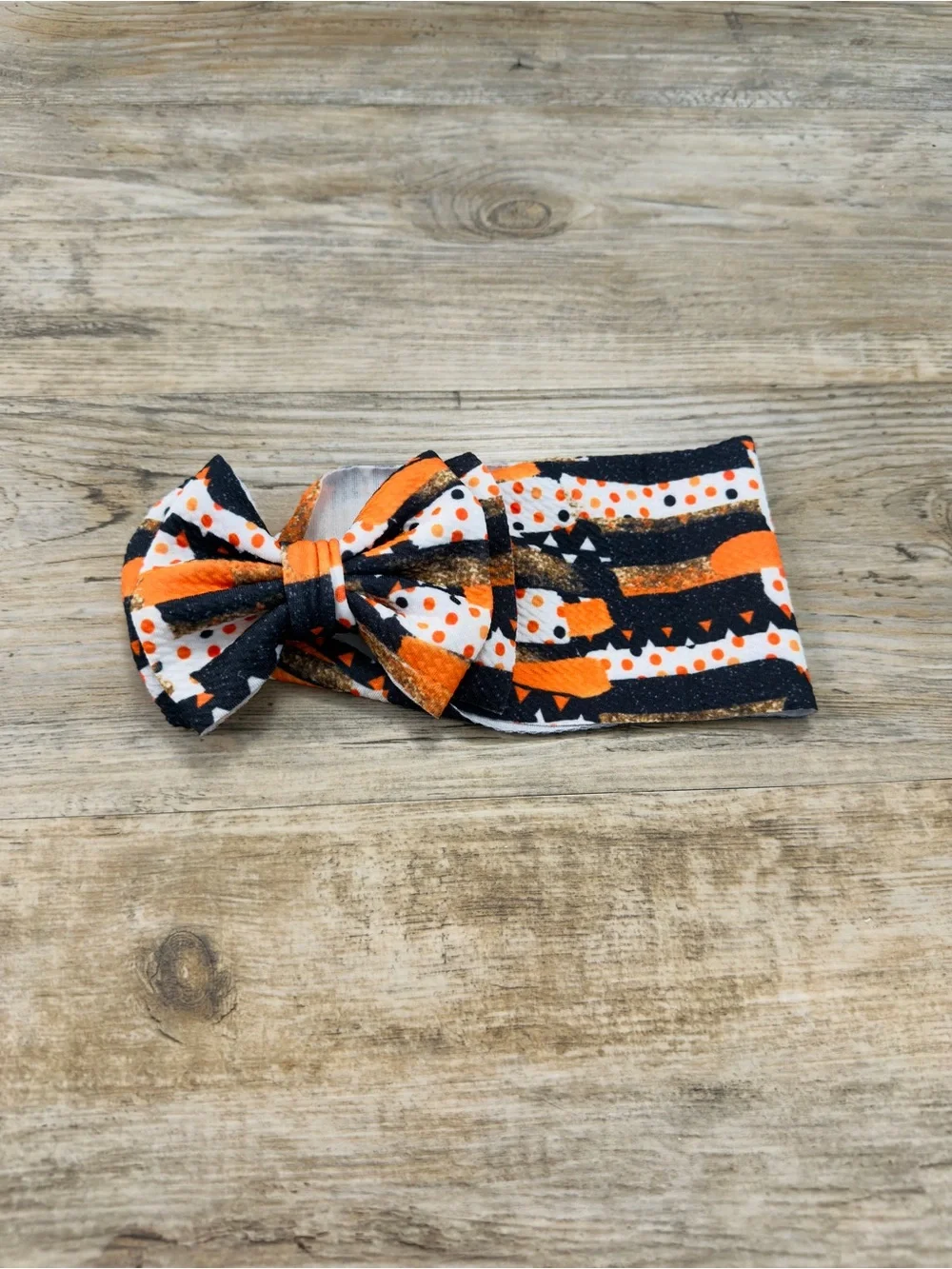 Baby Girl Handmade Halloween Bow Headband 0-6M Orange Black Bullet Fabric